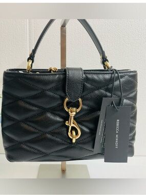 New Rebecca Minkoff Black Quilted Leather Edie Top Handle Shoulder Bag